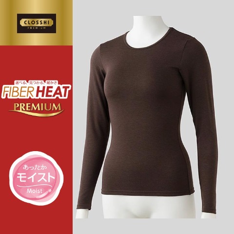 レディース　クルーネック長袖（FIBER HEAT PREMIUM あったかモイスト）