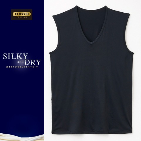 メンズ　V首スリーブレス（SILKY and DRY）