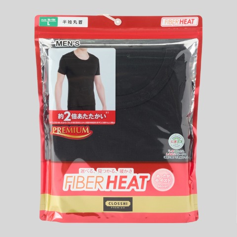 メンズ　半袖丸首インナー（FIBER HEATプレミアム）