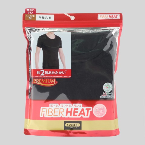 メンズ　半袖丸首インナー（3L～6L・FIBER HEATプレミアム）