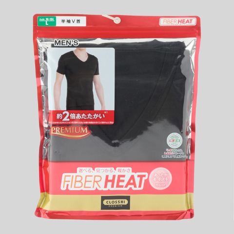 メンズ　半袖V首インナー（FIBER HEATプレミアム）