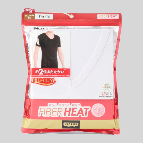 メンズ　半袖V首インナー（3L～6L・FIBER HEATプレミアム）