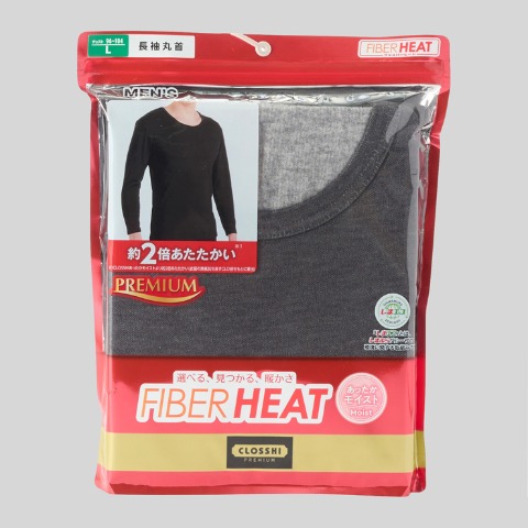 メンズ　長袖丸首インナー（FIBER HEATプレミアム）