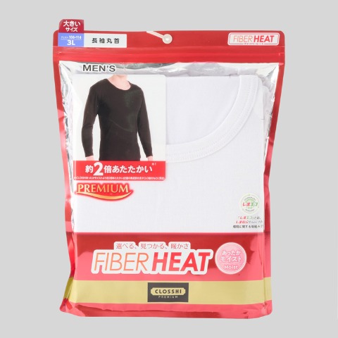 メンズ　長袖丸首インナー（3L～5L・FIBER HEATプレミアム）
