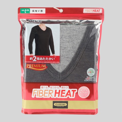 メンズ　長袖V首インナー（FIBER HEATプレミアム）