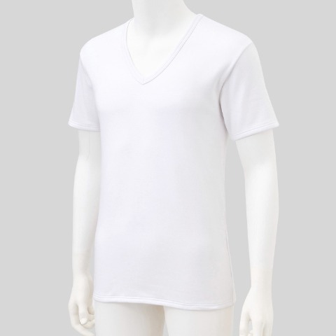 メンズ　半袖V首インナー（FIBER HEAT SUPER PREMIUM あったかモイスト）