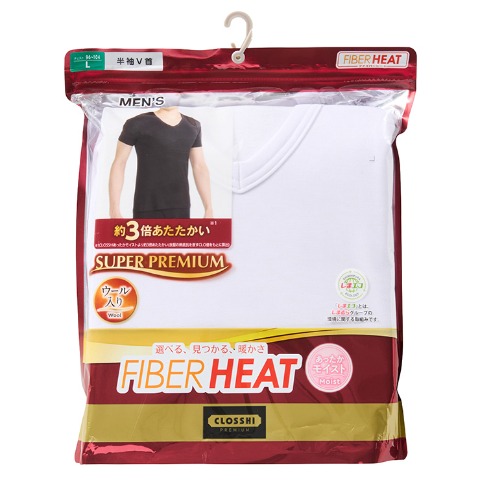 メンズ　半袖V首インナー（FIBER HEAT SUPER PREMIUM あったかモイスト）