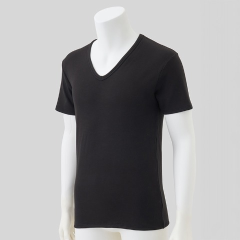 メンズ　半袖V首インナー（FIBER HEAT SUPER PREMIUM あったかモイスト）