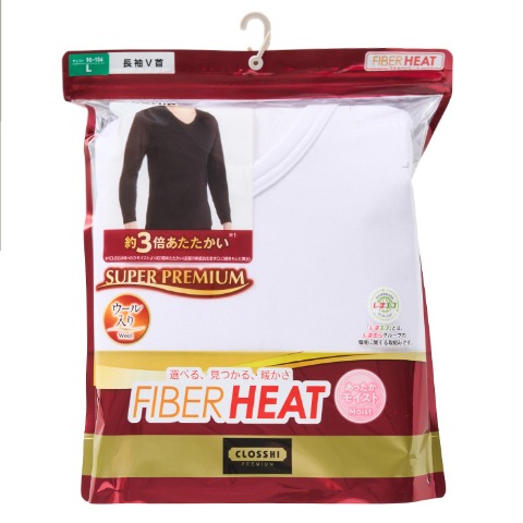 メンズ　長袖V首インナー（FIBER HEAT SUPER PREMIUM あったかモイスト）