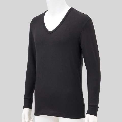 メンズ　長袖V首インナー（FIBER HEAT SUPER PREMIUM あったかモイスト）