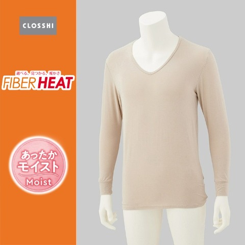 メンズ　長袖V首インナー（FIBER HEAT あったかモイスト）
