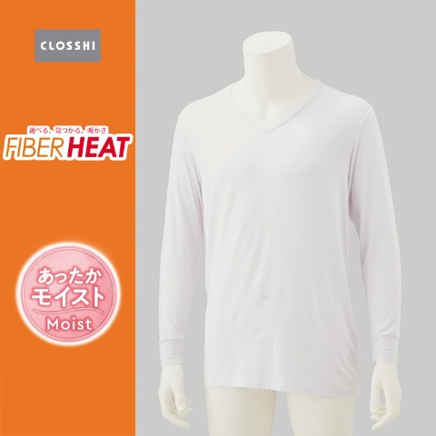 メンズ　長袖V首インナー 3L～5L（FIBER HEAT あったかモイスト）