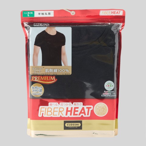 メンズ　半袖丸首インナー（FIBER HEATプレミアム あったかコットン）