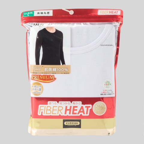メンズ　長袖丸首インナー（FIBER HEATプレミアム あったかコットン）