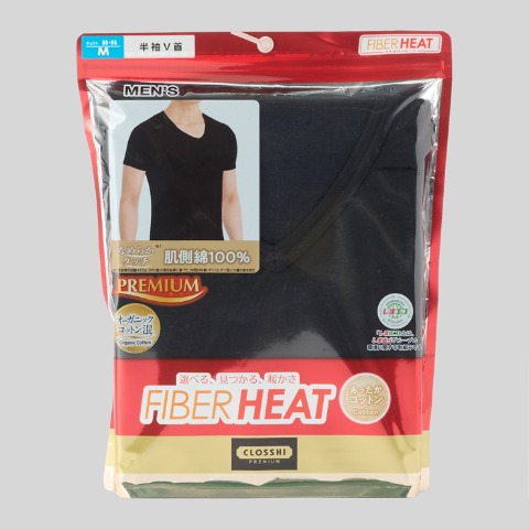 メンズ　半袖V首インナー（3L～6L・FIBER HEATプレミアム あったかコットン）