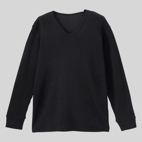 メンズ　長袖V首インナー（3L～5L・FIBER HEATプレミアム あったかコットン）