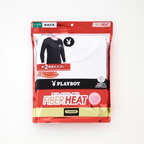 メンズ　長袖丸首インナー（FIBER HEAT・PLAYBOYコラボ）