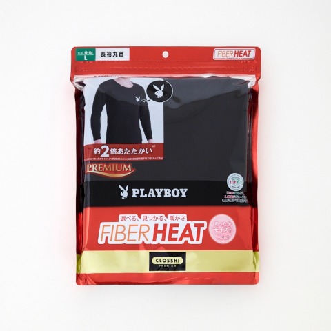 メンズ　長袖丸首インナー（FIBER HEAT・PLAYBOYコラボ）