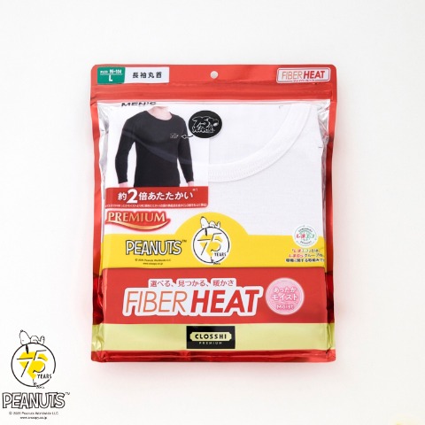 メンズ　長袖丸首インナー（FIBER HEAT×PEANUTS）