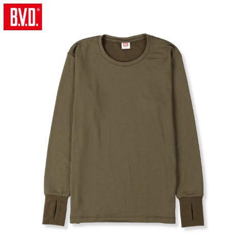 メンズ　長袖丸首インナー（B.V.D.）サムホール仕様