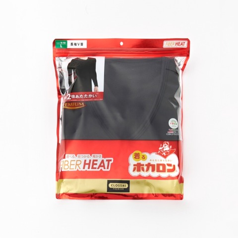 メンズ　長袖Vネックインナー（FIBER HEAT×ホカロン）