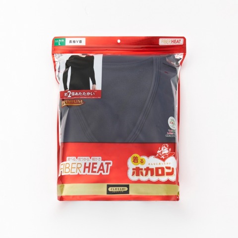 メンズ　長袖Vネックインナー（FIBER HEAT×ホカロン）