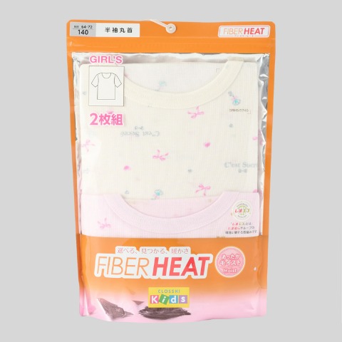 ガールズ 2枚組半袖インナー（110-140cm・FIBER HEAT）