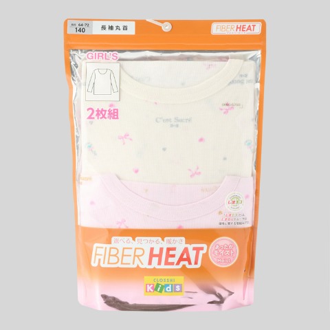 ガールズ 2枚組長袖インナー（110-140cm・FIBER HEAT）
