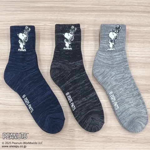 メンズ　3足組ソックス（FIBER HEAT×SNOOPY）