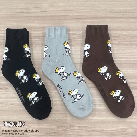 メンズ　3足組ソックス（FIBER HEAT×SNOOPY）