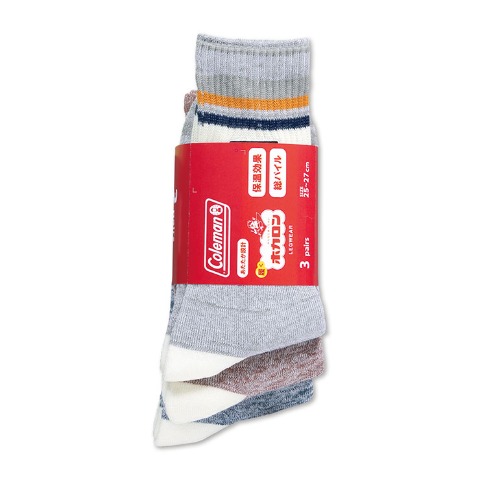 メンズ　3足組ソックス（Coleman×ホカロン）