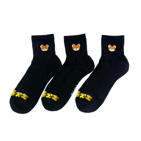 メンズ　クォーター丈 底パイル編みソックス刺繍付 24-26cm（スキネズミ）