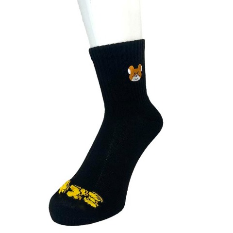 メンズ　クォーター丈 底パイル編みソックス刺繍付 24-26cm（スキネズミ）