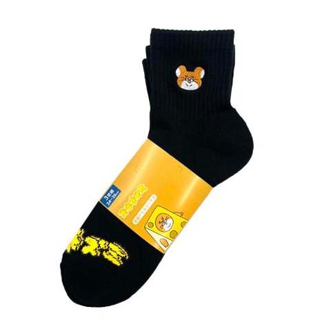 メンズ　クォーター丈 底パイル編みソックス刺繍付 24-26cm（スキネズミ）