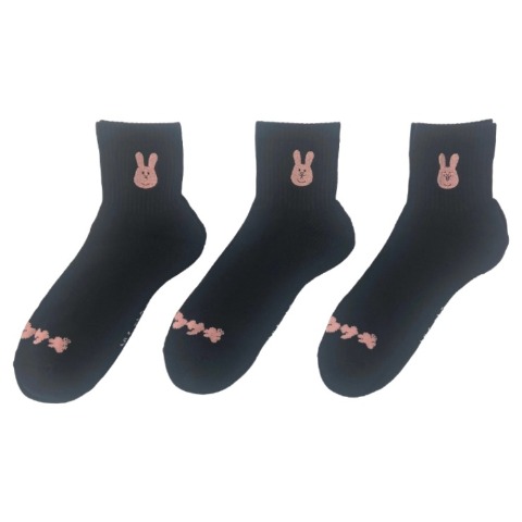 メンズ　クォーター丈 底パイル編みソックス刺繍付 24-26cm（スキウサギ）
