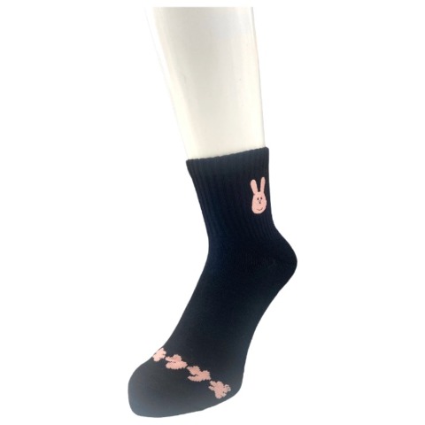 メンズ　クォーター丈 底パイル編みソックス刺繍付 24-26cm（スキウサギ）