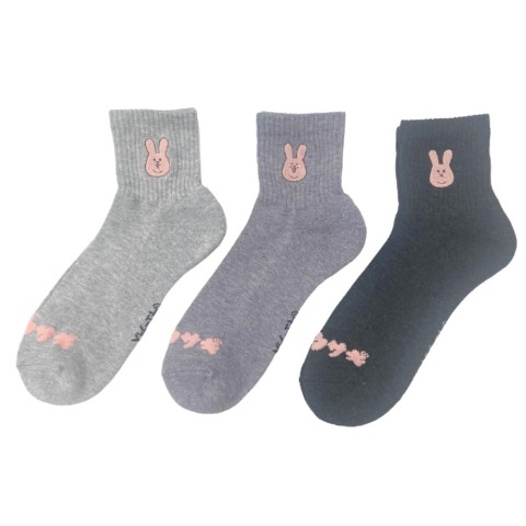 メンズ　クォーター丈 底パイル編みソックス刺繍付 24-26cm（スキウサギ）