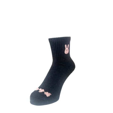 メンズ　クォーター丈 底パイル編みソックス刺繍付 24-26cm（スキウサギ）