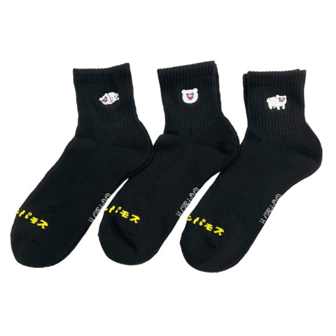 メンズ　クォーター丈 底パイル編みソックス刺繍付 24-26cm（ハッチンパモス）