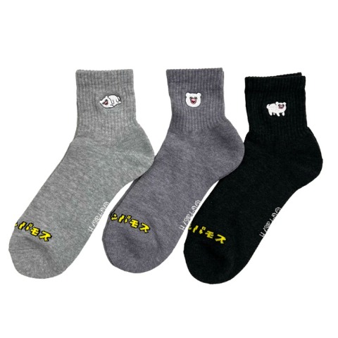 メンズ　クォーター丈 底パイル編みソックス刺繍付 24-26cm（ハッチンパモス）