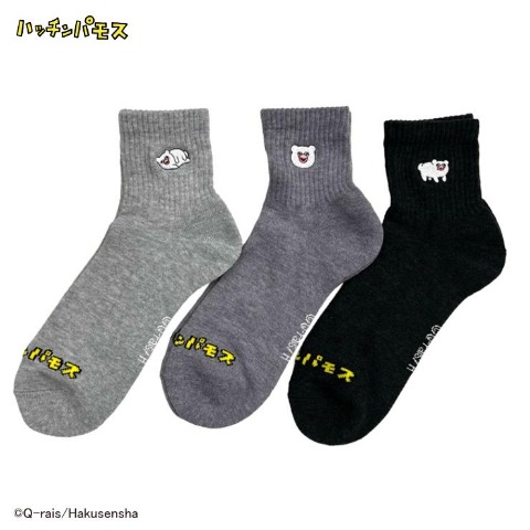 メンズ　クォーター丈 底パイル編みソックス刺繍付 24-26cm（ハッチンパモス）