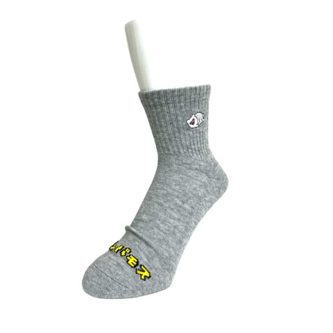 メンズ　クォーター丈 底パイル編みソックス刺繍付 24-26cm（ハッチンパモス）