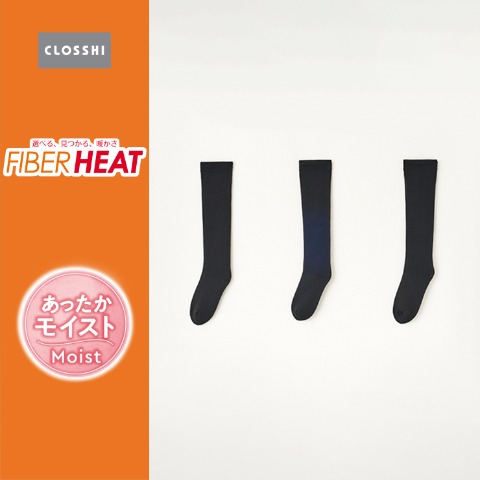 レディース　3足組裏起毛ハイソックス（Hina）リブ
