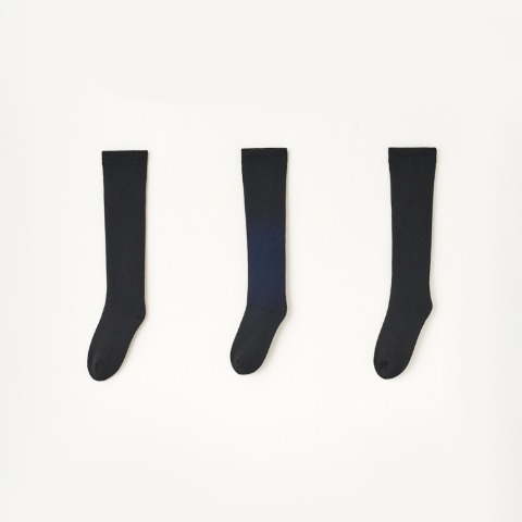 レディース　3足組裏起毛ハイソックス（Hina）リブ