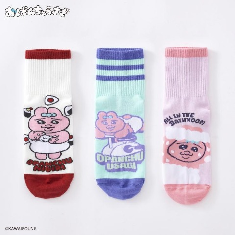 レディース クォーターソックス 3足組（おぱんちゅうさぎ）