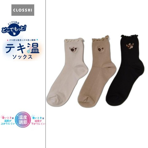 レディース　3足組クルーソックス（どこでもっと！）