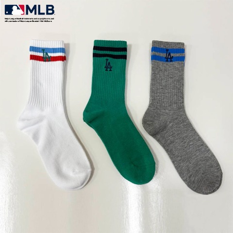 レディース 3足組クルーソックス（MLB）