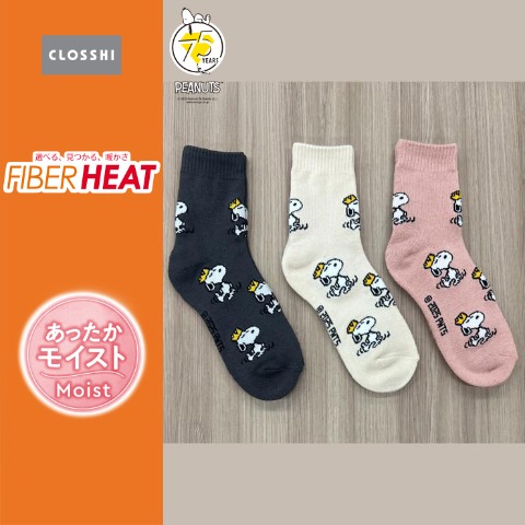 レディース　3足組ソックス（FIBER HEAT×SNOOPY）