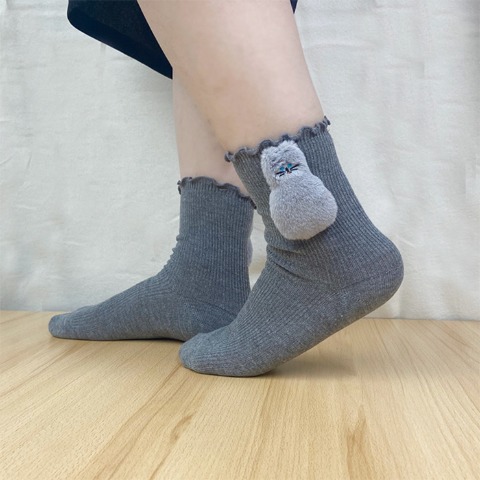 レディース クルーソックス マスコット付（23-25cm・ねこ）