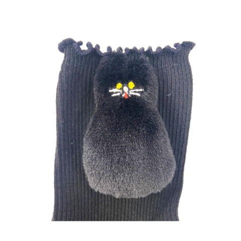 レディース クルーソックス マスコット付（23-25cm・ねこ）